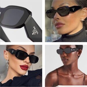 PRADA UNISEX ,ULTRA SHINY BLACK GEOMETRIC SUNGLASSES AS SEEN N INFLUENCERS